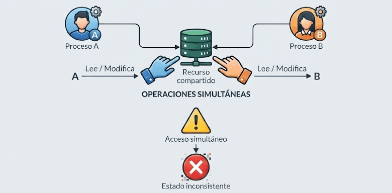 Diagrama: una transacción retiene el lock y la otra espera hasta que se libera
