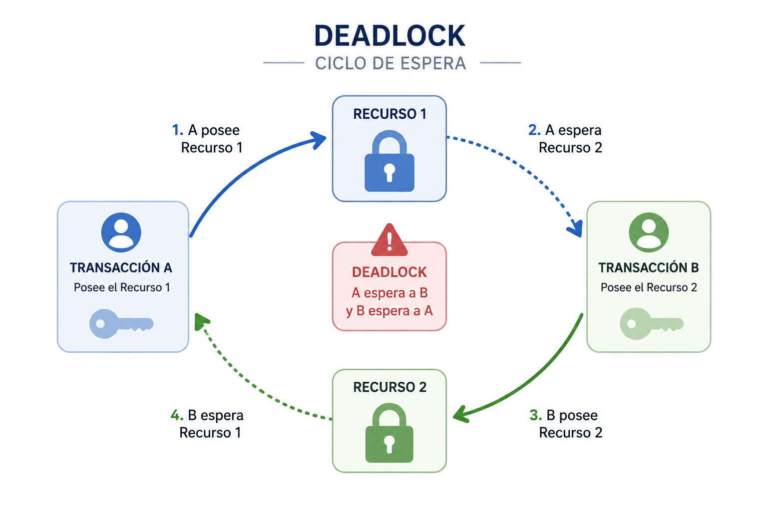Diagrama: ciclo de espera entre dos transacciones